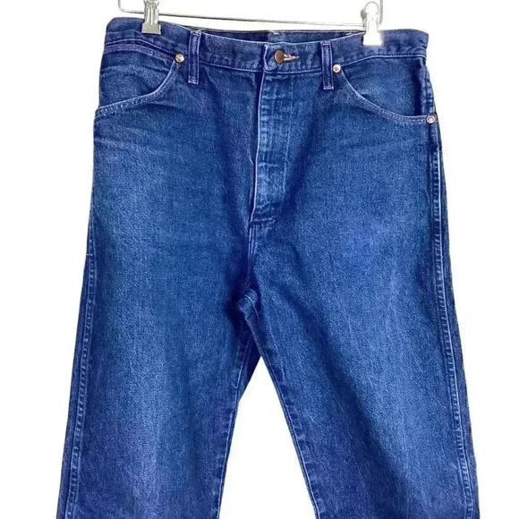 Wrangler 13MWZ Men 36 x 33 Cowboy Cut Straight Jeans Dark Wash Frayed Work Wear - Picture 3 of 8